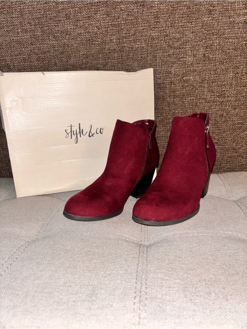 Style & Co. Burgundy Wine Suede Ankle Booties